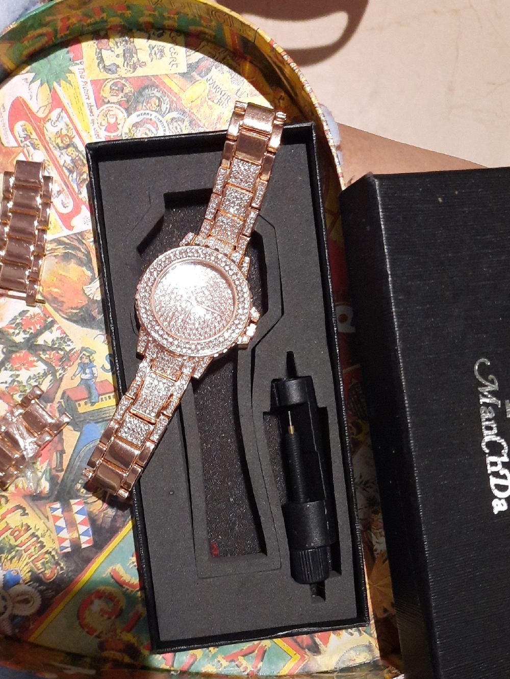 Blinged Out Large Rose Gold Crystal Women's Bracelet Watch